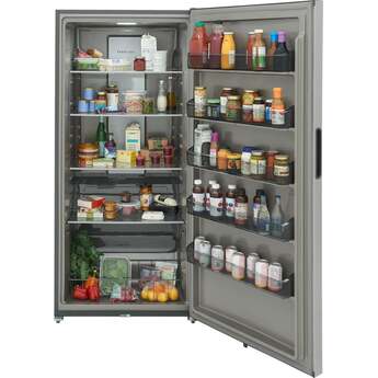 Frigidaire 33 Inch Freestanding All Refrigerator with 20 Cu. Ft. Capacity, 4 Glass Shelves, Wire Basket, 5 Door Bins, Garage Ready, LED Lighting, Reversible Door, and ENERGY STAR®: Stainless Steel — thumbnail 8