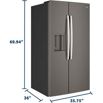 GE 36 Inch 28 Cu. Ft. Standard Depth Refrigerator With External Dispenser, And Hidden Hinge: Slate — thumbnail 14