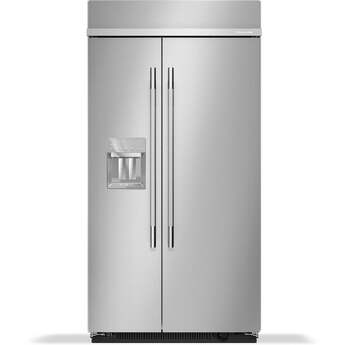 KitchenAid KBSD742SPS 25.1 Cu. Ft. 42" Built-In Side-by-Side Refrigerator features Exterior Water and Ice Dispenser Stainless Steel with PrintShield Finish