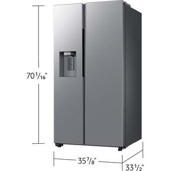 Samsung 36 Inch Freestanding Side by Side Refrigerator with 27 cu. ft. Total Capacity, Power Cool & Power Freeze, Sphere Ice?, Three Ice Types, Water and Ice Dispenser, AI Energy Mode, Garage Ready, Wi-Fi, ADA Compliant, and Energy Star Rated: Fingerprint Resistant Stainless Steel — thumbnail 2
