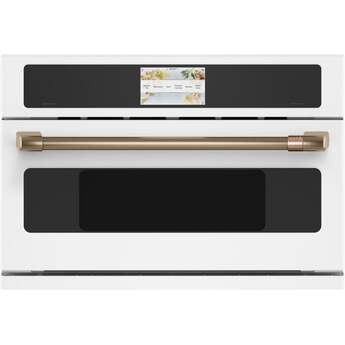 Cafe 30 Inch Built-In Smart Microwave Oven with 1.7 cu. ft. Total Capacity, 7" Full-Color LCD Touch Control, In-Oven Camera, Android OS and Advantium® Technology: Matte White, Brushed Bronze Handle