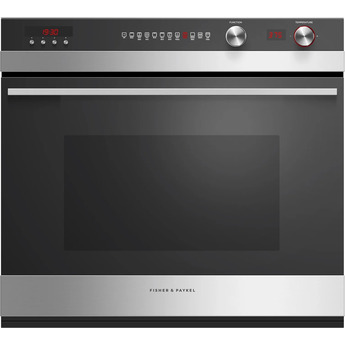 Fisher Paykel Contemporary 30" 4.1 cu. ft. Brushed Stainless Steel and Black Glass Electric Single Oven with 11 Functions