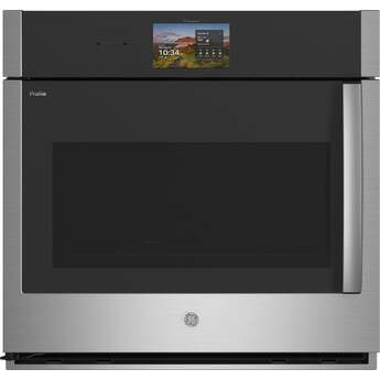 GE Profile 30 Inch Smart Built-In Convection Single Wall Oven With No Preheat Air Fry, Precision Cooking, and Microphone: Stainless Steel, Left Hinge
