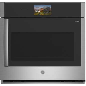 GE Profile 30 Inch Smart Built-In Convection Single Wall Oven With No Preheat Air Fry, Precision Cooking, and Microphone: Stainless Steel, Right Hinge