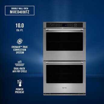 Maytag 30 Inch 10.0 Cu. Ft. Electric Double Wall Oven With Evenair True Convection, Dual-Rack Air Fry, Power Preheat And Steam Clean: Stainless Steel — thumbnail 3