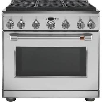 Cafe 36" Stainless Steel Natural Gas Sealed Burner Self Cleaning Slide-In Range - Convection - ADA Compliant