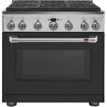Cafe 36" Matte Black Natural Gas Sealed Burner Self Cleaning Slide-In Range - Convection - ADA Compliant