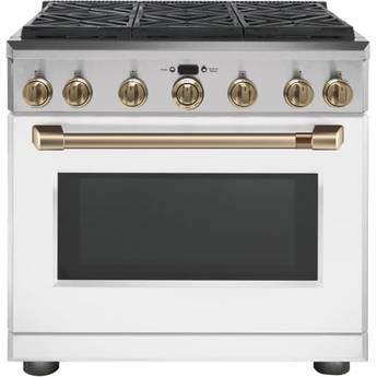Cafe 36" Matte White Natural Gas Sealed Burner Self Cleaning Slide-In Range with Dark Gray Sides - Convection - ADA Compliant