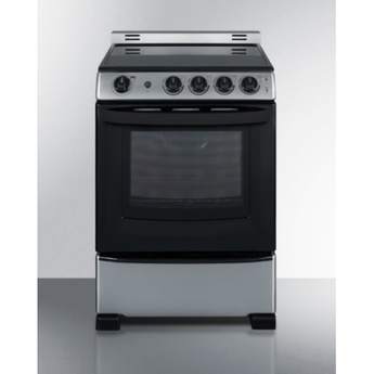 Summit 24" Black & Stainless Steel Front Control with Storage Drawer Slide-In Smoothtop Electric Range
