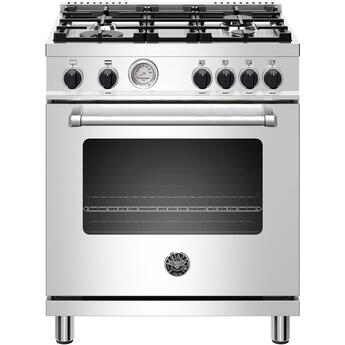 Bertazzoni Master Series 30" Stainless Steel with Black Knobs Slide-In Natural Gas Sealed Burner Range - Convection