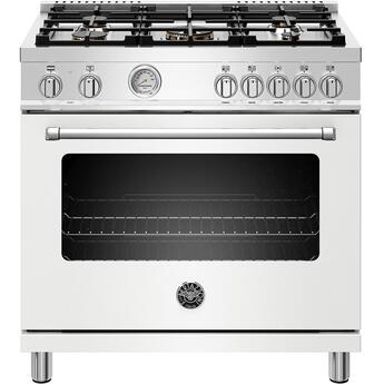 Bertazzoni Master Series 36" Matte White Slide-In Dual Fuel (Natural Gas) Sealed Burner Range - Convection