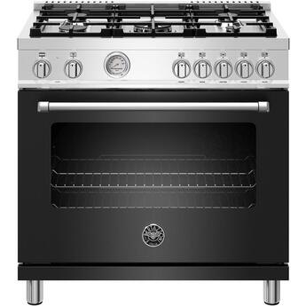Bertazzoni Master Series 36" Matte Black Slide-In Dual Fuel (Natural Gas) Sealed Burner Range - Convection