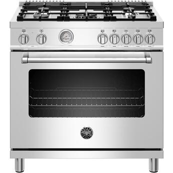 Bertazzoni Master Series 36" Stainless Steel Slide-In Dual Fuel (Natural Gas) Sealed Burner Range - Convection