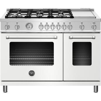 Bertazzoni Master Series 48" Bianco Matt Finish Sealed Burner Double Oven Gas Range With Griddle