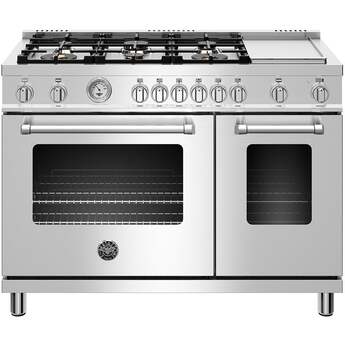 Bertazzoni Master Series 48" Stainless Steel Slide-In Natural Gas Sealed Burner Double Oven Range with Griddle - Convection