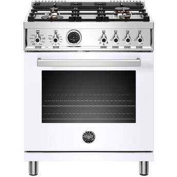 Bertazzoni Professional Series 30" Glossy White Slide-In Dual Fuel (Natural Gas) Sealed Burner Range with Self Clean - Convection