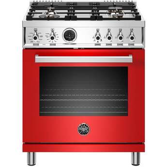 Bertazzoni Professional Series 30" Glossy Red Slide-In Dual Fuel (Natural Gas) Sealed Burner Range with Self Clean - Convection