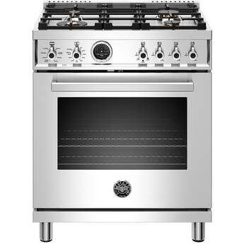 Bertazzoni Professional Series 30" Stainless Steel Slide-In Dual Fuel (Natural Gas) Sealed Burner Range with Self Clean - Convection