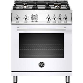 Bertazzoni Professional Series 30" Glossy White Slide-In Natural Gas Sealed Burner Range - Convection