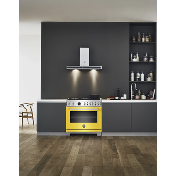 Bertazzoni Professional Series 36" Glossy Yellow Slide-In Dual Fuel (Natural Gas) Sealed Burner Range with Self Clean - Convection — thumbnail 2