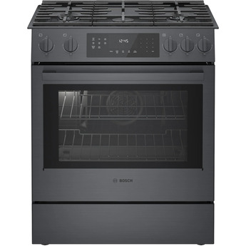 Bosch 800 30" Black Stainless Steel Sealed Burner Slide-In Natural Gas Range - Convection