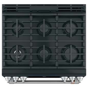 Cafe 30" Matte Black Natural Gas Dual Fuel Sealed Burner Self Cleaning Slide-In Range with Warming Drawer - Convection - ADA Compliant — thumbnail 2