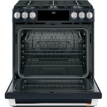 Cafe 30" Matte Black Natural Gas Dual Fuel Sealed Burner Self Cleaning Slide-In Range with Warming Drawer - Convection - ADA Compliant — thumbnail 4