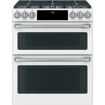 Cafe 30" Matte White Natural Gas Dual Fuel Sealed Burner Self Cleaning Slide-In Double Oven Range with Dark Gray Sides - Convection - ADA Compliant — thumbnail 11