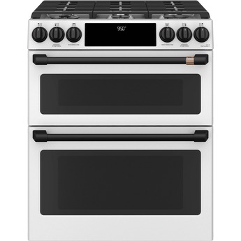 Cafe 30" Matte White Natural Gas Dual Fuel Sealed Burner Self Cleaning Slide-In Double Oven Range with Dark Gray Sides - Convection - ADA Compliant — thumbnail 12