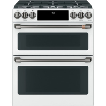 Cafe 30" Matte White Natural Gas Dual Fuel Sealed Burner Self Cleaning Slide-In Double Oven Range with Dark Gray Sides - Convection - ADA Compliant — thumbnail 19