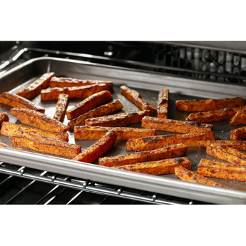 Cafe 30" Matte White Natural Gas Dual Fuel Sealed Burner Self Cleaning Slide-In Double Oven Range with Dark Gray Sides - Convection - ADA Compliant — thumbnail 2