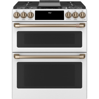 Cafe 30" Matte White Natural Gas Dual Fuel Sealed Burner Self Cleaning Slide-In Double Oven Range with Dark Gray Sides - Convection - ADA Compliant — thumbnail 29