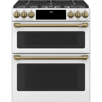 Cafe 30" Matte White Natural Gas Dual Fuel Sealed Burner Self Cleaning Slide-In Double Oven Range with Dark Gray Sides - Convection - ADA Compliant — thumbnail 4