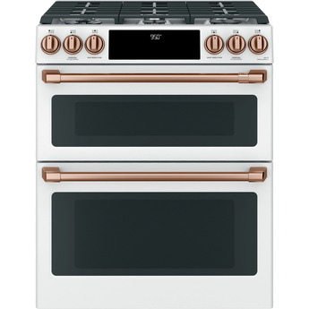 Cafe 30" Matte White Natural Gas Dual Fuel Sealed Burner Self Cleaning Slide-In Double Oven Range with Dark Gray Sides - Convection - ADA Compliant — thumbnail 7