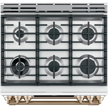 Cafe 30" Matte White Natural Gas Dual Fuel Sealed Burner Self Cleaning Slide-In Double Oven Range with Dark Gray Sides - Convection - ADA Compliant — thumbnail 8