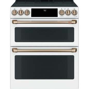 Cafe 30" Matte White Smoothtop Self Cleaning Slide-In Double Oven Range with Dark Gray Sides - Convection - ADA Compliant