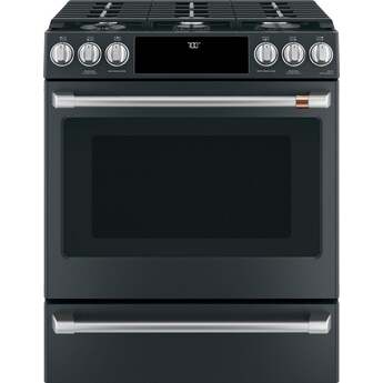 Cafe 30" Matte Black Natural Gas Sealed Burner Slide-In Range - Convection - ADA Compliant