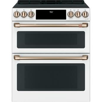Cafe 30" Matte White Induction Self Cleaning Slide-In Double Oven Range - Convection - ADA Compliant