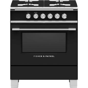 Fisher Paykel Classic 30" Black Dual Fuel (Natural Gas) Sealed Burner Range with Warming Drawer & Self Clean - Convection