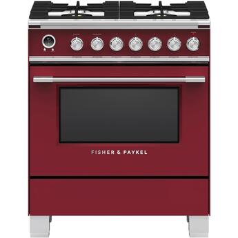 Fisher Paykel Classic 30" Red Dual Fuel (Natural Gas) Sealed Burner Range with Warming Drawer & Self Clean - Convection