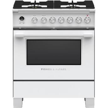 Fisher Paykel Classic 30" White Dual Fuel (Natural Gas) Sealed Burner Range with Warming Drawer & Self Clean - Convection
