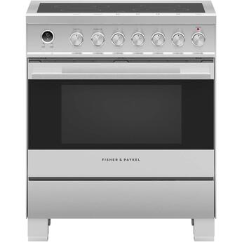 Fisher Paykel Contemporary 30" Brushed Stainless Steel with Black Glass Electric Smoothtop Range with Warming Drawer - Convection