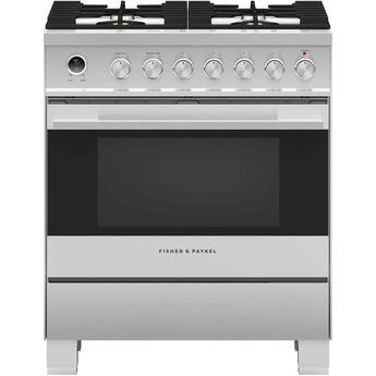 Fisher Paykel Contemporary 30" Brushed Stainless Steel Dual Fuel (Natural Gas) Sealed Burner with Warming Drawer & Self Clean - Convection