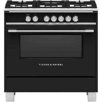 Fisher Paykel Classic 36" Black Dual Fuel (Natural Gas) Sealed Burner Range with Warming Drawer & Self Clean - Convection