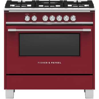 Fisher Paykel Classic 36" Red Dual Fuel (Natural Gas) Sealed Burner Range with Warming Drawer & Self Clean - Convection