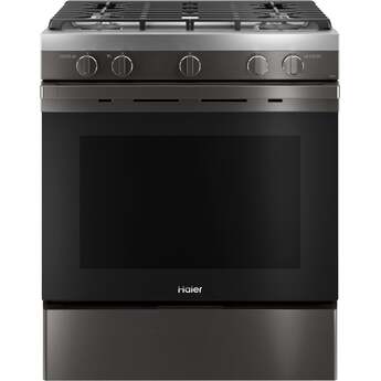 Haier 30" Black Stainless Steel Natural Gas Slide-In Sealed Burner Range - Convection