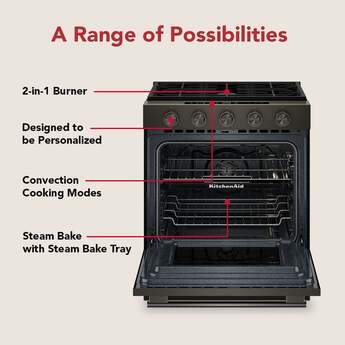 KitchenAid 5.0 Cu. Ft. Smart Slide-in Gas Range with Convection Cooking Modes and 2-in-1 Burner: Black Ore — thumbnail 5