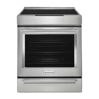 KitchenAid 30 Inch Slide-In Induction Range with 4 Elements, 6.4 cu. ft. Even-Heat™ True Convection Oven, Bridge Zone, Storage Drawer, Air Fry, Steam Bake, AquaLift® Self-Clean, and ADA Compliant: Stainless Steel