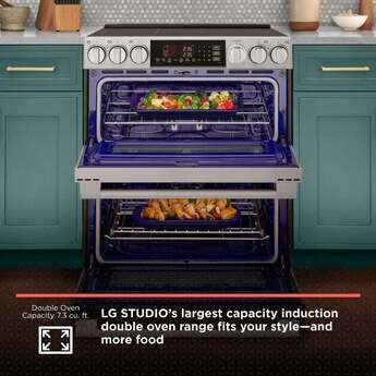 LG 30 Inch Slide-In Electric Smart Range with 7.3 cu. ft Total Capacity, Double Oven 4 Induction Elements, 1 Radiant Element, ProBake Convection®, Air Fry, , SmoothTouch™ Controls, Induction Cooktop w/ Flex Zone, and Energy Star Qualified️: Printproof Stainless Steel — thumbnail 2