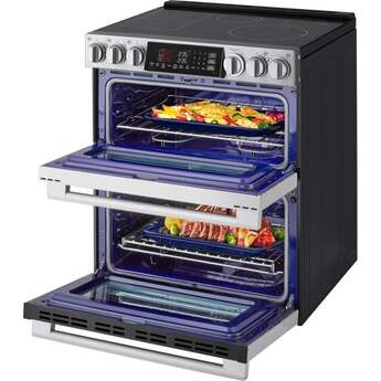 LG 30 Inch Slide-In Electric Smart Range with 7.3 cu. ft Total Capacity, Double Oven 4 Induction Elements, 1 Radiant Element, ProBake Convection®, Air Fry, , SmoothTouch™ Controls, Induction Cooktop w/ Flex Zone, and Energy Star Qualified️: Printproof Stainless Steel — thumbnail 30